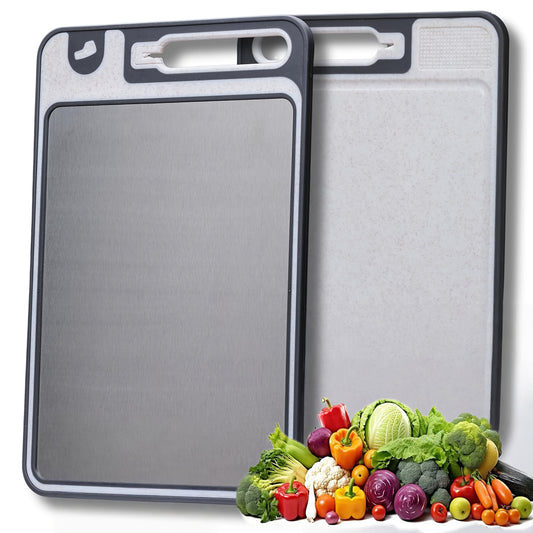 1pc - DUAL SIDED STAINLESS STEEL CUTTING BOARDS W/BUILT-IN SHARPENER