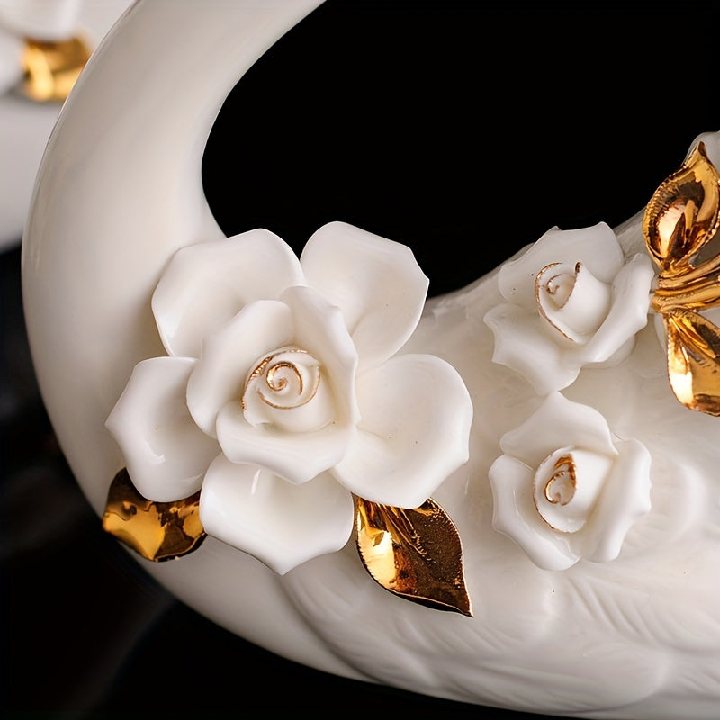 2pcs - ELEGANT CERAMIC SWAN COUPLE STATUES HOME DECORATION