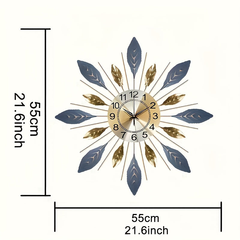 21.6 in - GOLDEN BLUE METAL LEAF DESIGN WALL CLOCK