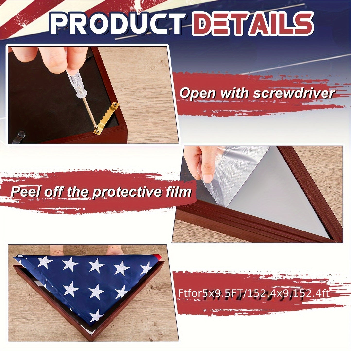 5ft x 9.5ft - FOLDED AMERICAN BURIAL FLAG W/DISPLAY CASE