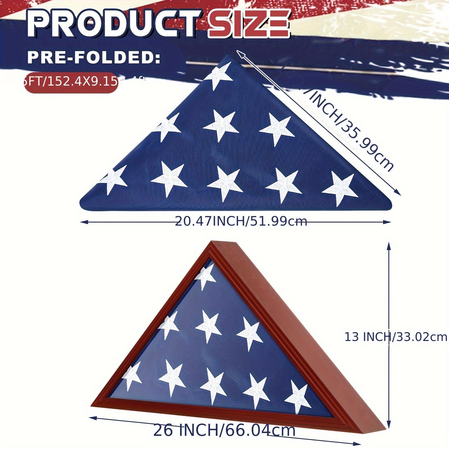 5ft x 9.5ft - FOLDED AMERICAN BURIAL FLAG W/DISPLAY CASE