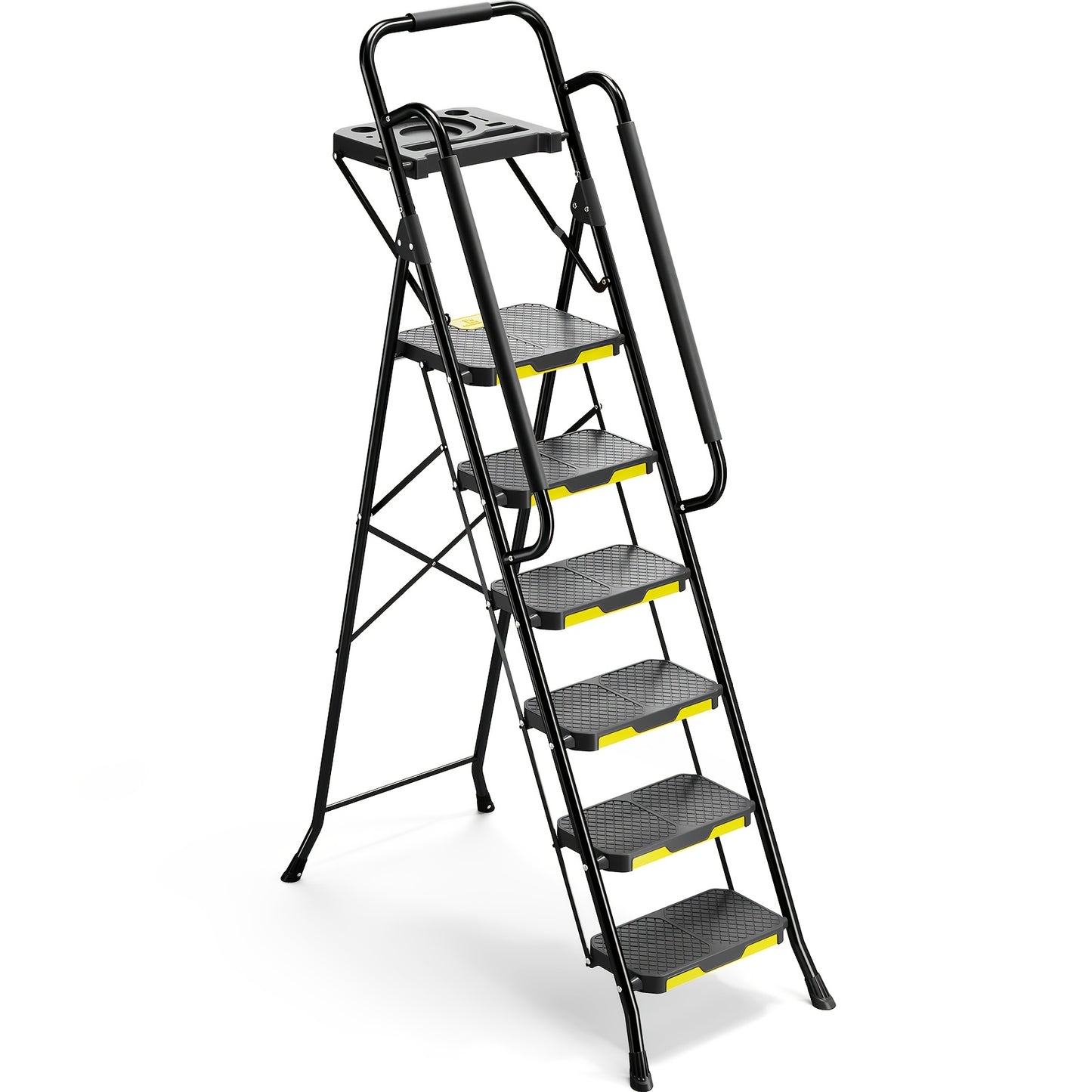 800lbs, 6-STEP - FOLDING STOOL/LADDER W/TOOL PLATFORM & HAND RAILS
