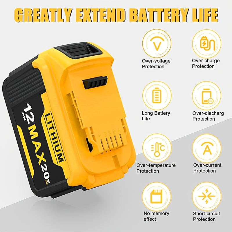 2-Pack  20V, 12.0Ahm REPLACEMENT LITHIUM-ION MAX BATTERIES DEWALT COMPATIBLE