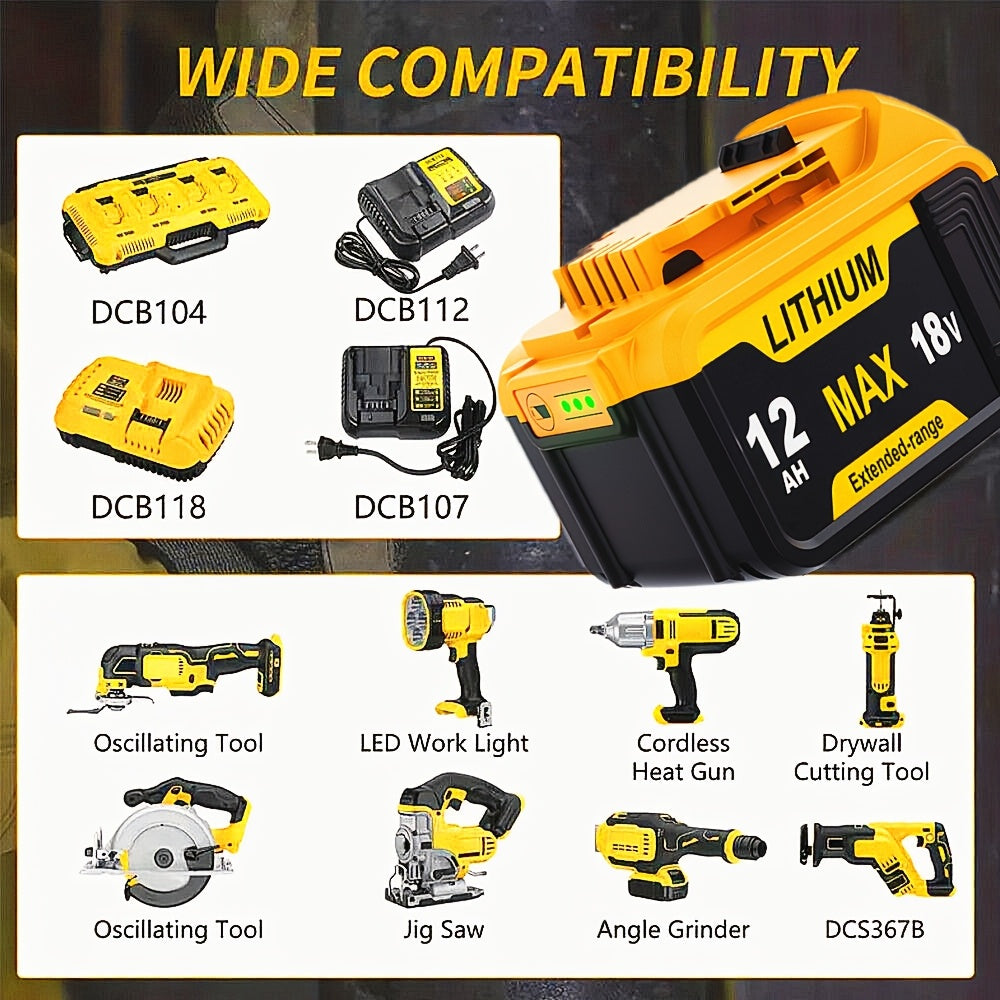 2-Pack, 20V MAX, 12.0Ah - REPLACEMENT LITHIUM-ION BATTERY FOR DEWALT POWER TOOL