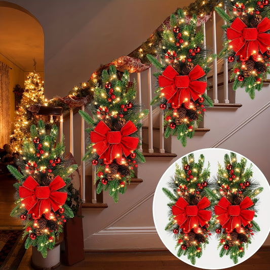2pcs/3pcs/4pcs/5pcs, 23.62in -  CHRISTMAS STAIR FRONT DOOR WREATHS DECORATIONS