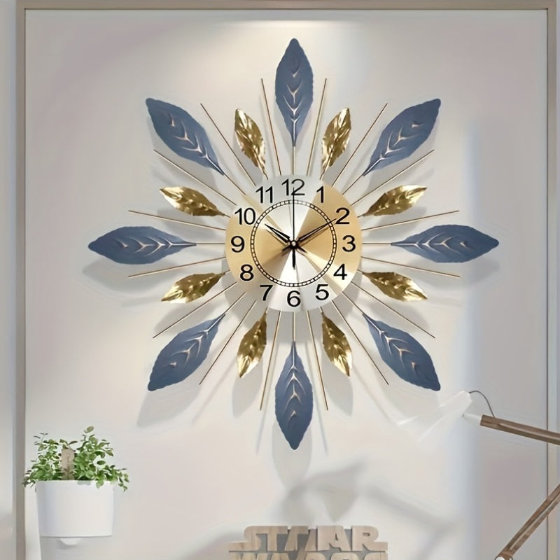 21.6 in - GOLDEN BLUE METAL LEAF DESIGN WALL CLOCK