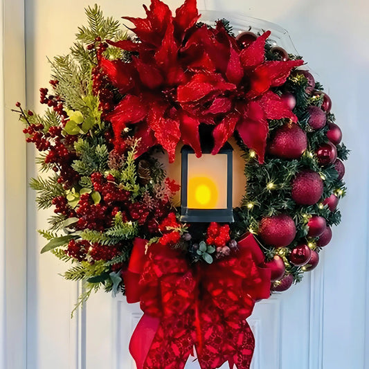 LARGE ARTIFICIAL GLOWING CHRISTMAS FRONT DOOR WREATH