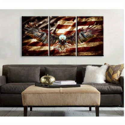3pcs - AMERICAN FLAG WOOD FRAMED CANVAS WRAPPED PAINTINGS
