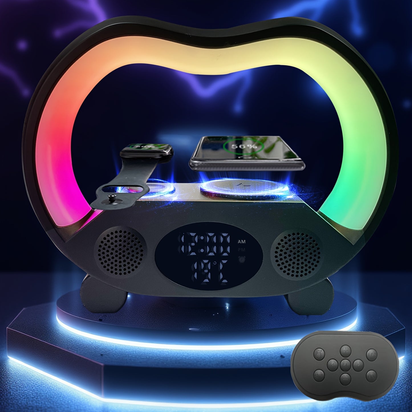 6-in-1 - NIGHT LIGHT, WIRELESS CHARGER/SPEAKER/ALARM CLOCK
