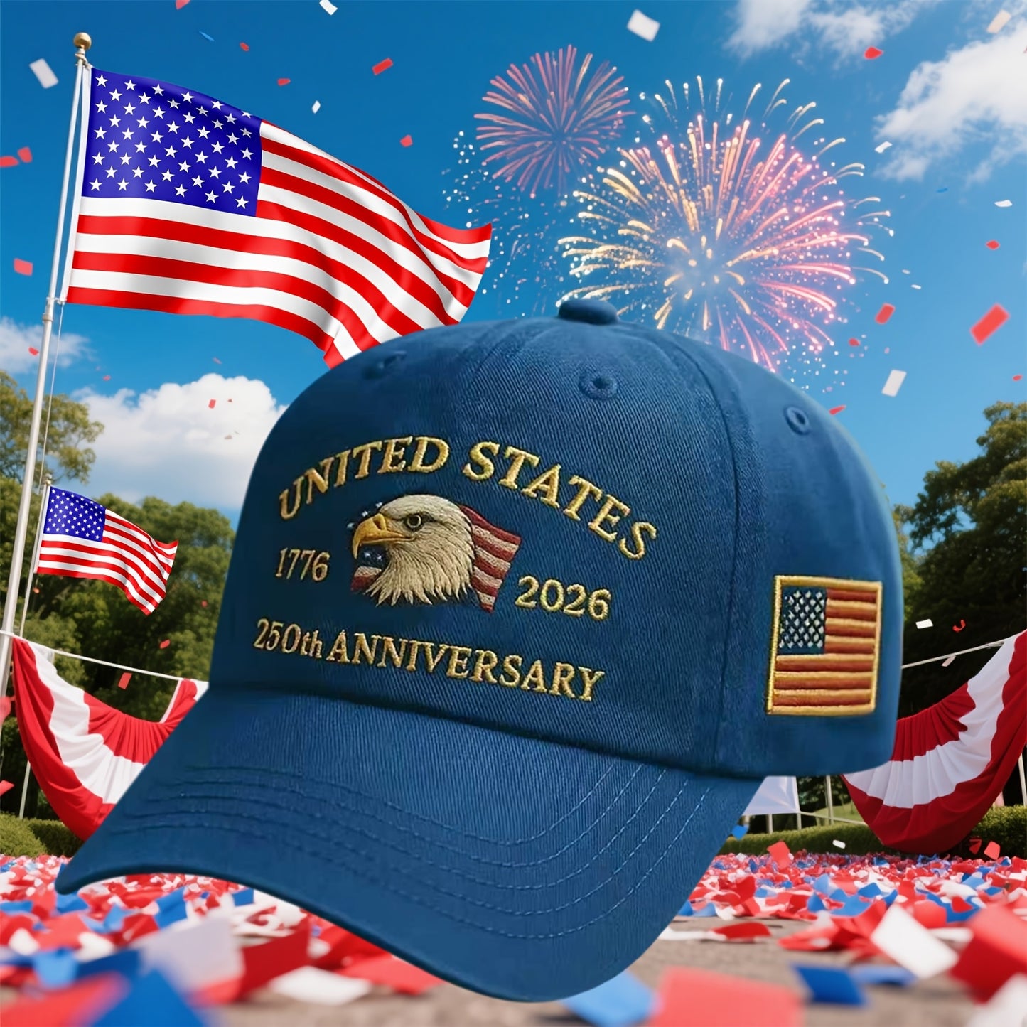 EMBROIDERED AMERICA'S 250th FOUNDING ANNIVERSARY BASEBALL CAPS