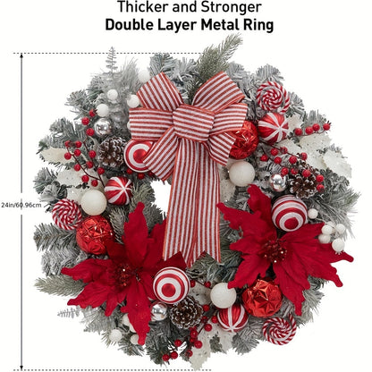 24in - PRE-LIT FRONT DOOR CHRISTMAS WREATHS WITH 20 LED LIGHTS