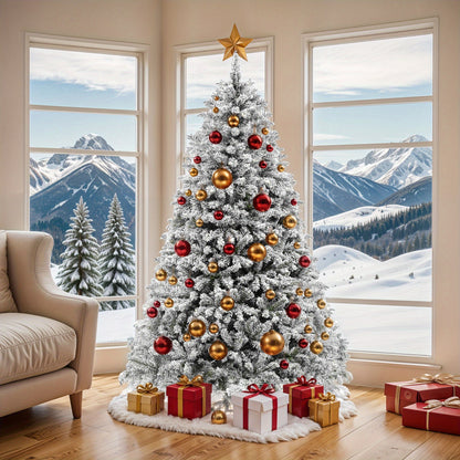 9ft - SNOW FLOCKED ARTIFICIAL CHRISTMAS TREE w/2,094 BRANCH TIPS