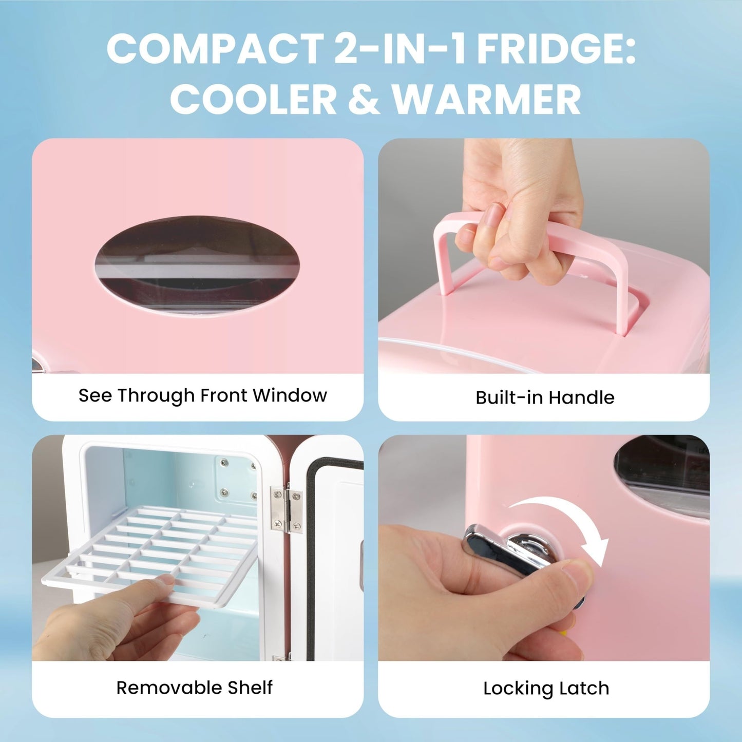 4L - PORTABLE MINI REFRIGERATOR, WARM/COOLER, SIX CAN CAPACITY