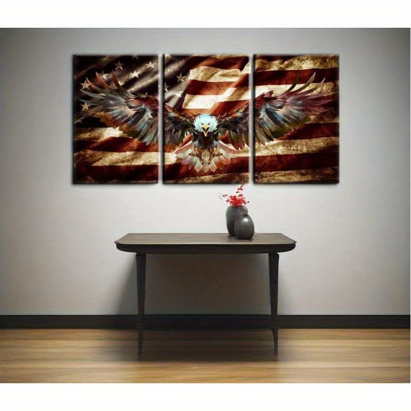 3pcs - AMERICAN FLAG WOOD FRAMED CANVAS WRAPPED PAINTINGS
