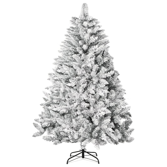7ft - FLOCKED ARTIFICIAL CHRISTMAS TREE W/1000+ BRANCHES METAL STAND
