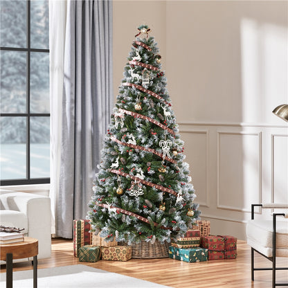 6ft/7.5ft - PRE-LIT FROSTED CHRISTMAS TREE W/FOLDABLE BASE & PVC TIPS