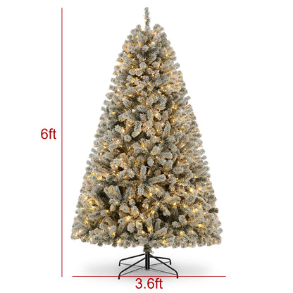 6FT - SNOW FLOCKED CHRISTMAS TREE W/250 WARM LIGHTS