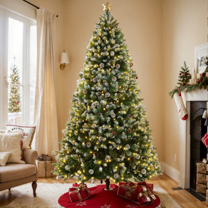 7.5ft - LARGE PRE-LIT ARTIFICIAL CHRISTMAS TREE, W/80 PINE CONES