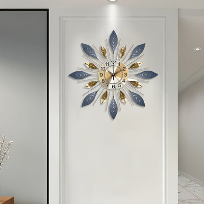 21.6 in - GOLDEN BLUE METAL LEAF DESIGN WALL CLOCK