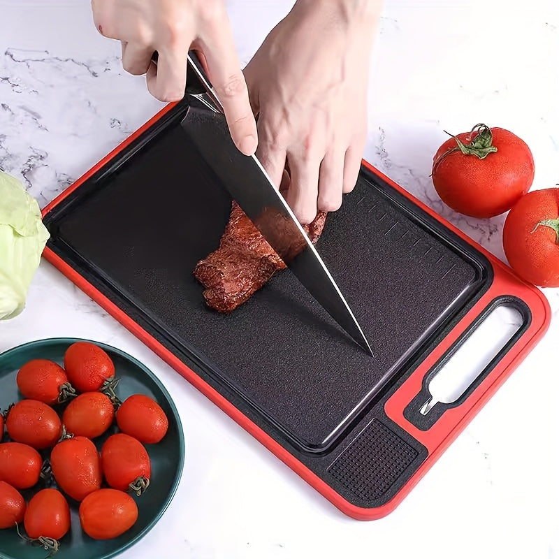 2-SIDED STAINLESS STEEL CUTTING BOARD W/DUAL SHARPENING STONE