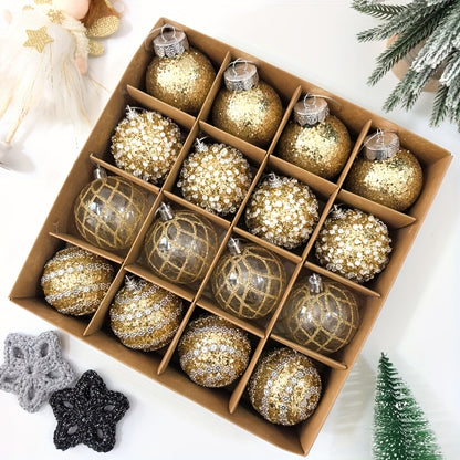 16pcs, 2.36in - CHAMPAGNE PLASTIC CHRISTMAS ORNAMENT DECORATIONS