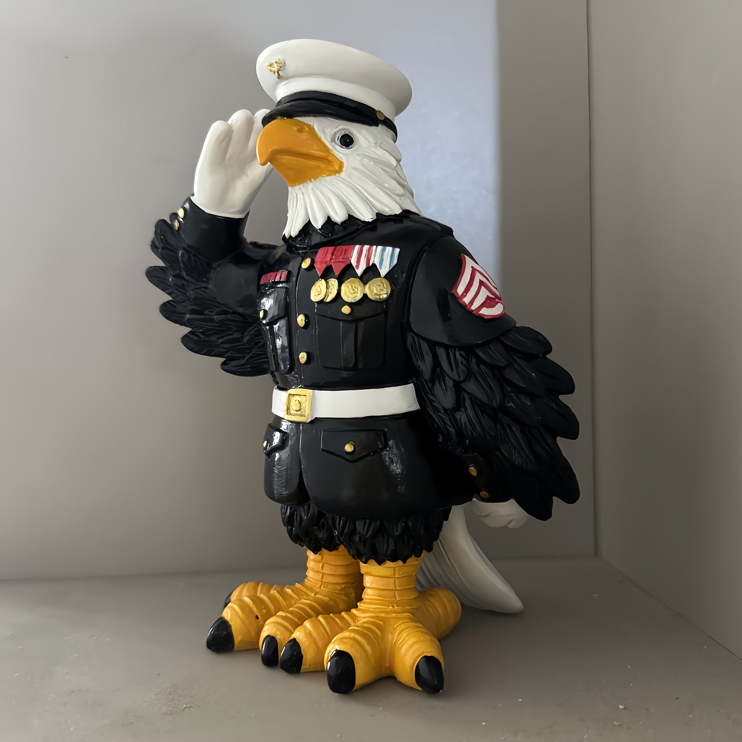 PATRIOTIC RESIN EAGLE STATUE MILITARY SALUTE STATUE