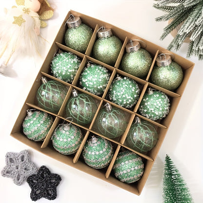 16pcs, 2.36in - CHAMPAGNE PLASTIC CHRISTMAS ORNAMENT DECORATIONS