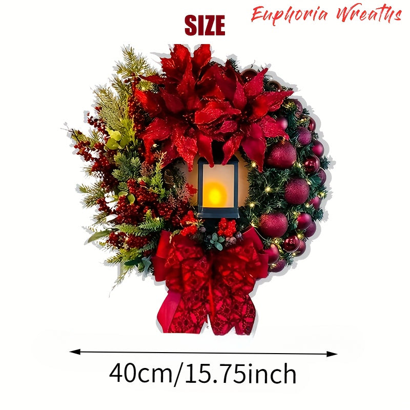 LARGE ARTIFICIAL GLOWING CHRISTMAS FRONT DOOR WREATH