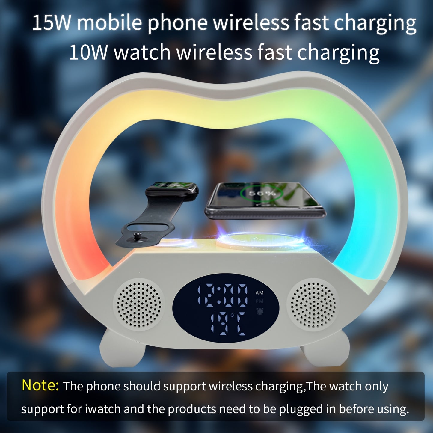 6-in-1 - NIGHT LIGHT, WIRELESS CHARGER/SPEAKER/ALARM CLOCK