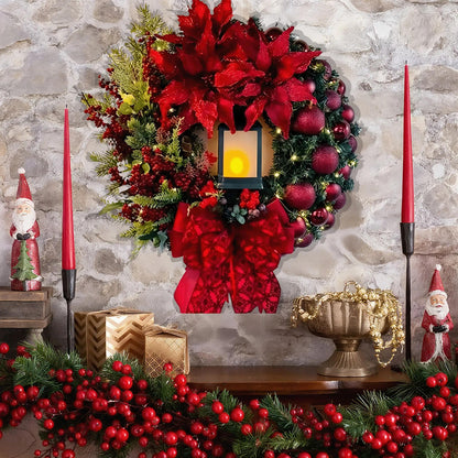 LARGE ARTIFICIAL GLOWING CHRISTMAS FRONT DOOR WREATH