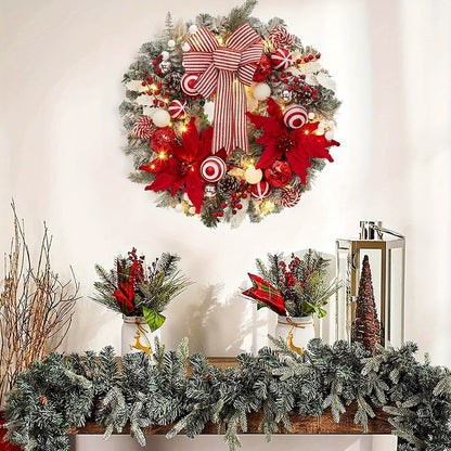 24in - PRE-LIT FRONT DOOR CHRISTMAS WREATHS WITH 20 LED LIGHTS