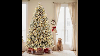6FT - SNOW FLOCKED CHRISTMAS TREE W/250 WARM LIGHTS