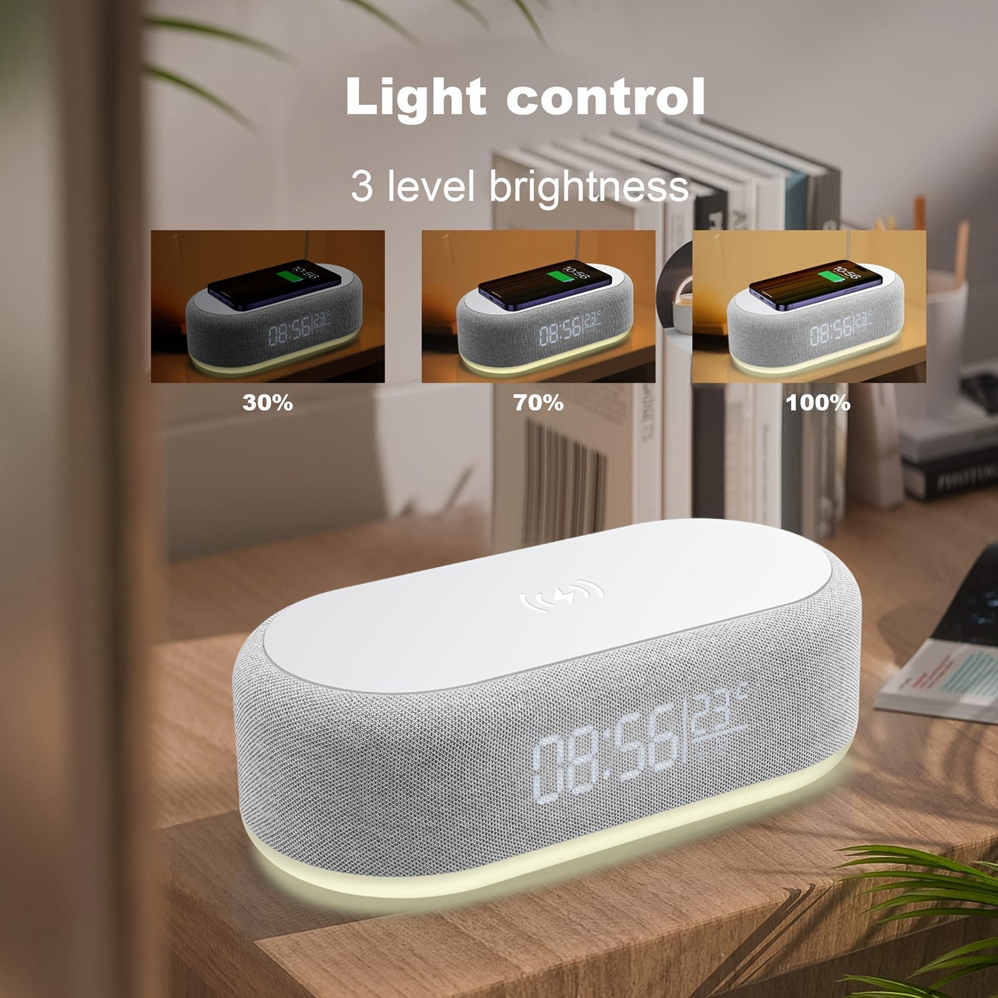 WIRELESS FAST CHARGING STATION, W/ALARM CLOCK & TEMPERATURE DISPLAY
