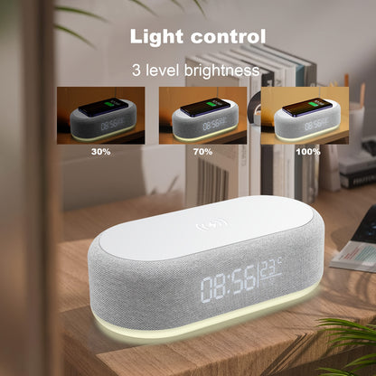 WIRELESS FAST CHARGING STATION, W/ALARM CLOCK & TEMPERATURE DISPLAY