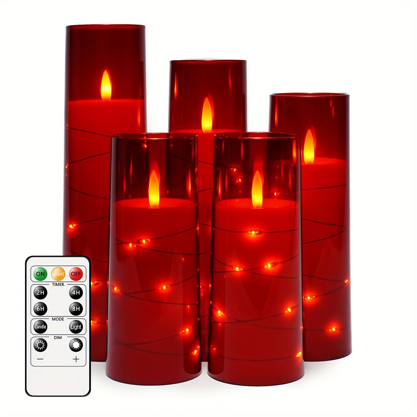 BATTERY OPERATED LED FLAMELESS CANDLE, EMBEDDED STAR STRING
