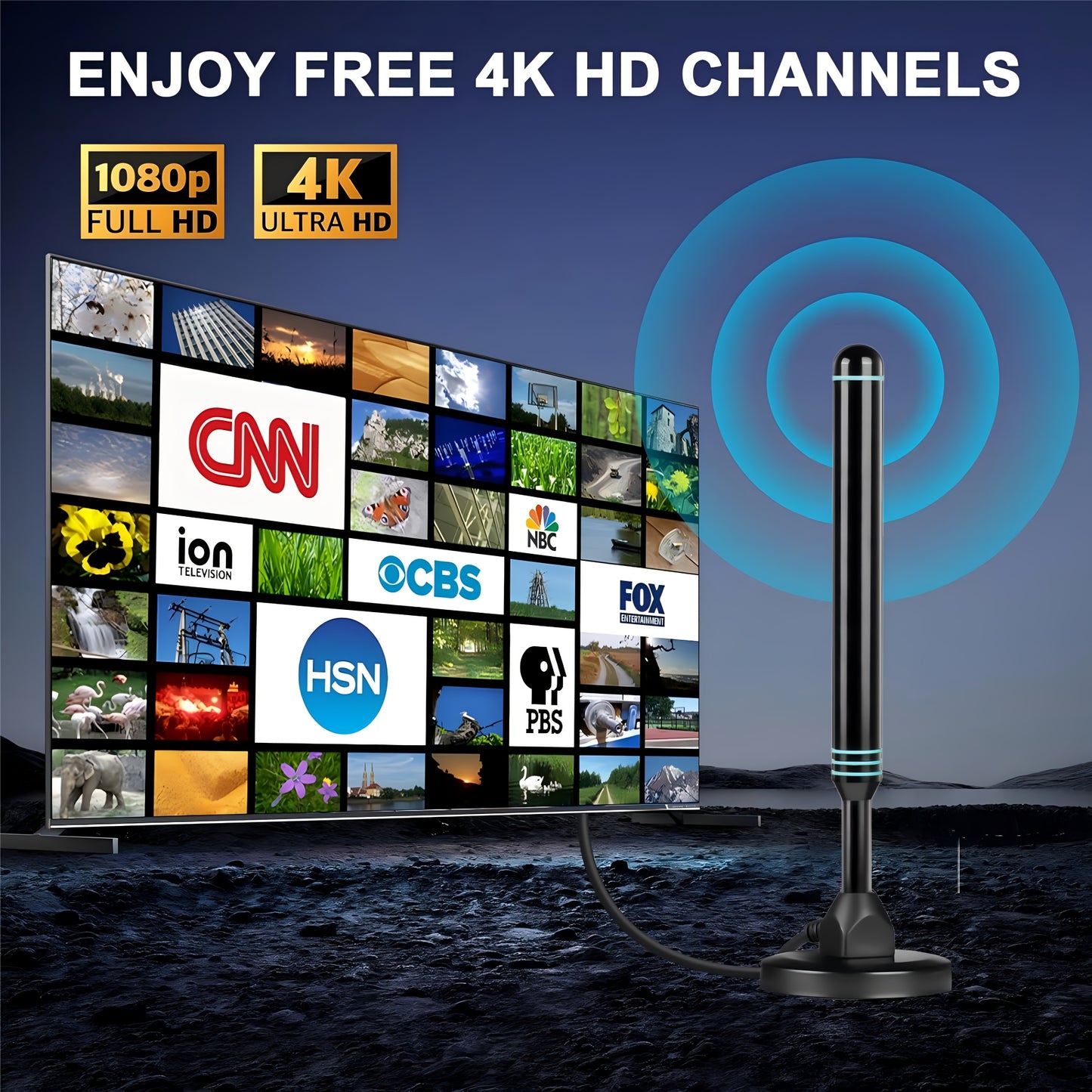 1000-MILE ACCEPTANCE RANGE DIGITAL TV ANTENNA, EASY INSTALL