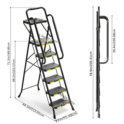 800lbs, 6-STEP - FOLDING STOOL/LADDER W/TOOL PLATFORM & HAND RAILS