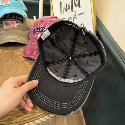 VINTAGE WASHED AMERICAN FLAG SOFT TOP BASEBALL CAP