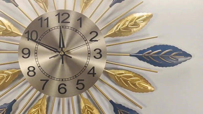 21.6 in - GOLDEN BLUE METAL LEAF DESIGN WALL CLOCK