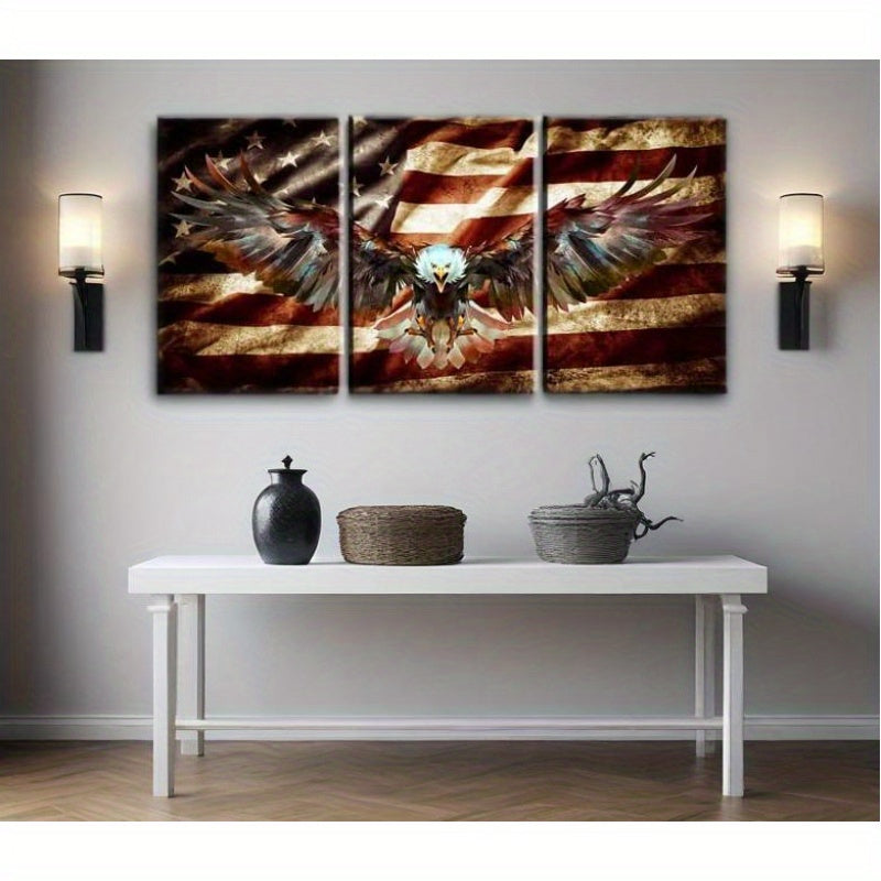 3pcs - AMERICAN FLAG WOOD FRAMED CANVAS WRAPPED PAINTINGS