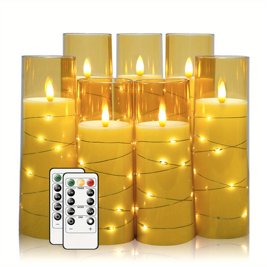 SET OF 7 - FLAMELESS FLICKERING LED CANDLES W/LED LIGHTS