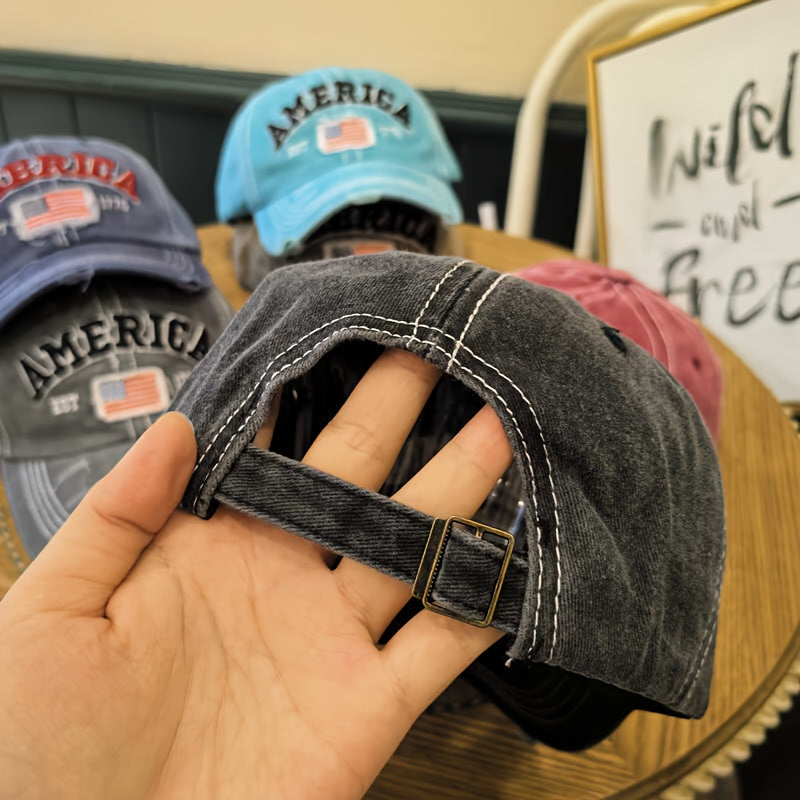 VINTAGE WASHED AMERICAN FLAG SOFT TOP BASEBALL CAP