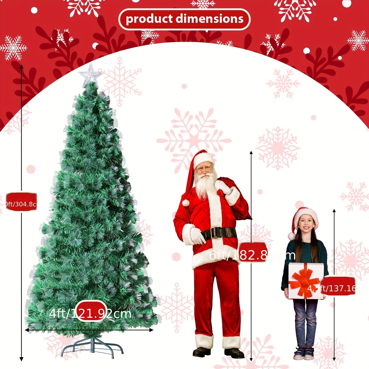 6ft/8ft/9ft/10ft - PRE-LIT FIBER OPTIC ARTIFICIAL SPRUCE CHRISTMAS TREE