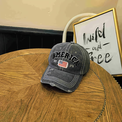 VINTAGE WASHED AMERICAN FLAG SOFT TOP BASEBALL CAP