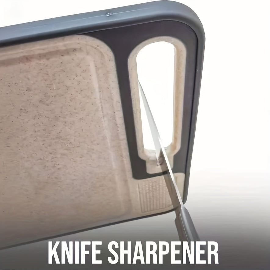 2-SIDED STAINLESS STEEL CUTTING BOARD W/DUAL SHARPENING STONE