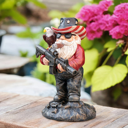 5.1in x 2.95in x 2.55in - PATRIOTIC CITIZEN SOLDIER MILITARY GNOME W/RIFLE & EAGLE