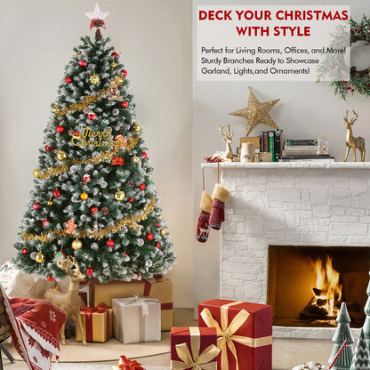 7.5ft - LARGE PRE-LIT ARTIFICIAL CHRISTMAS TREE, W/80 PINE CONES