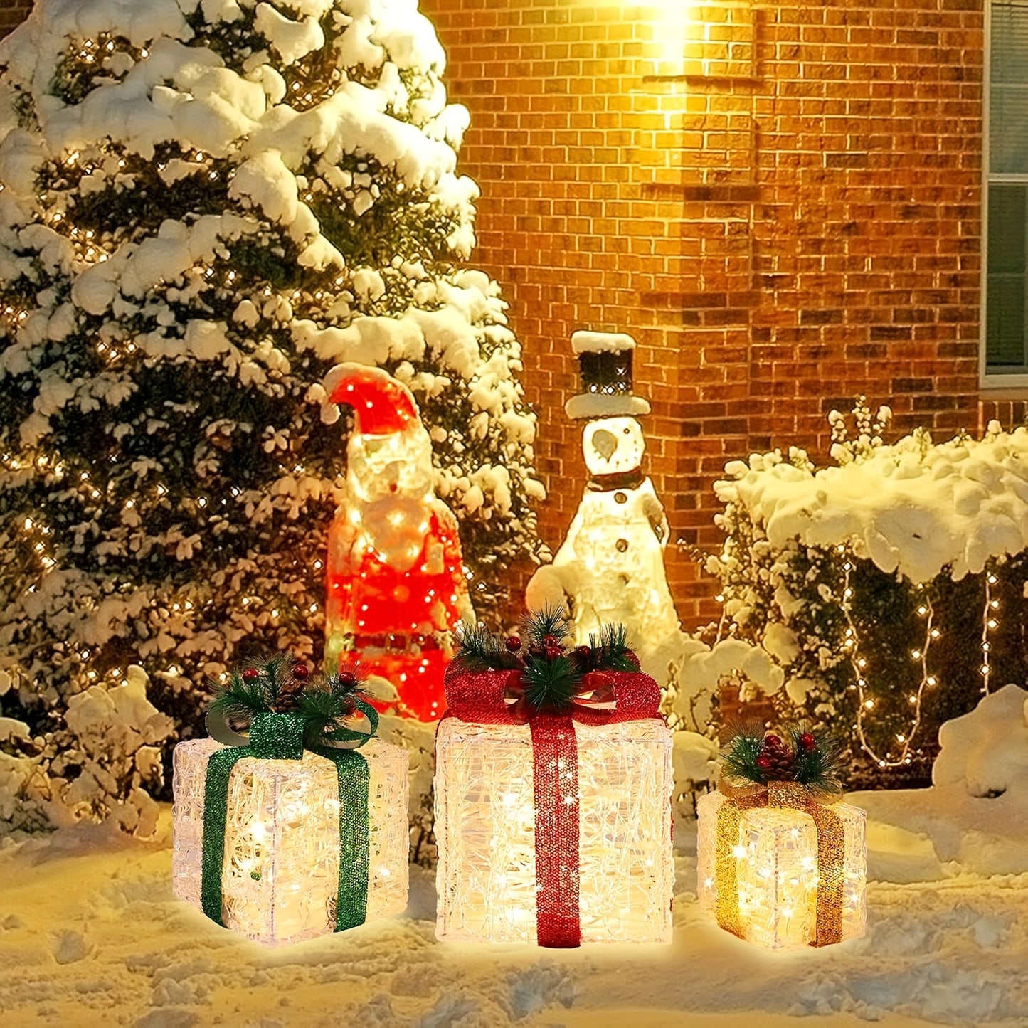 SET OF 3 - DECORATIVE CLEAR ACRYLIC CHRISTMAS GIFT BOX SET