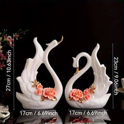 2pcs - ELEGANT CERAMIC SWAN COUPLE STATUES HOME DECORATION