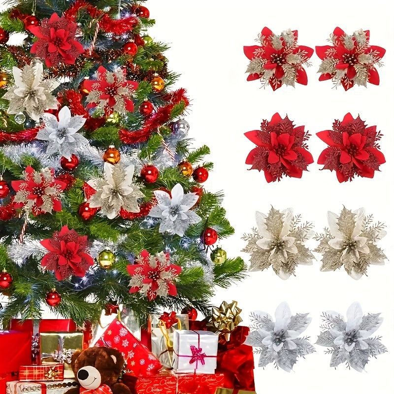 60pcs, 5.9in - SHINY DOUBLE LAYER PINK EDGE CHRISTMAS TREE